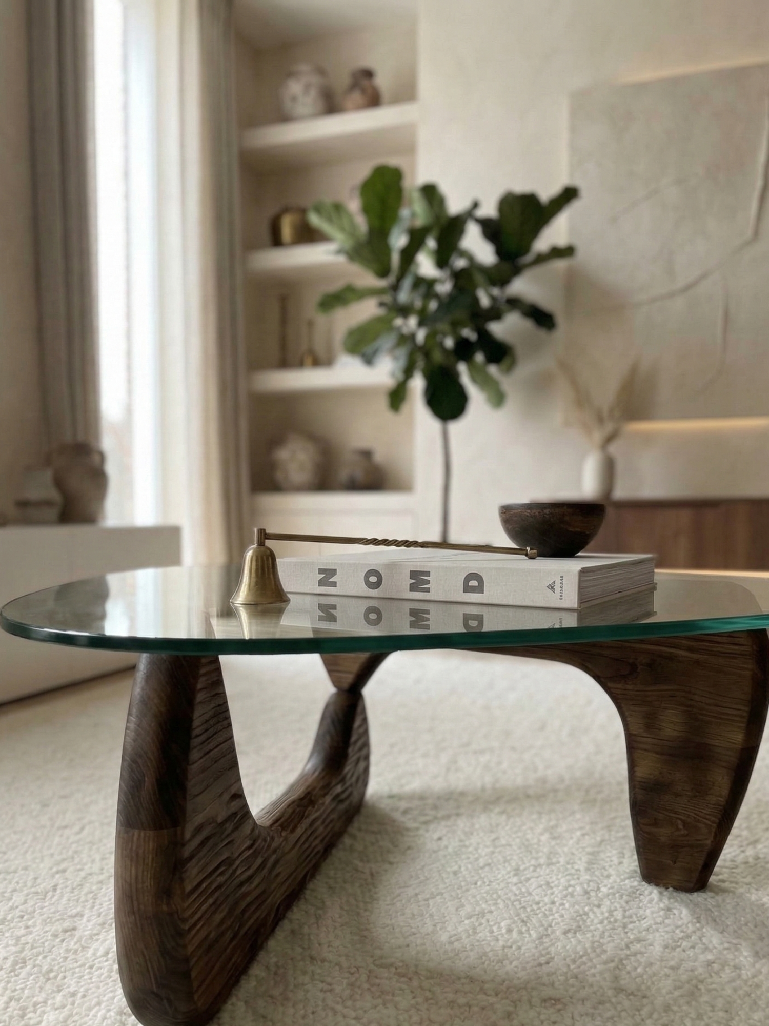 Organische Salontafel Walnoot – Gehard Glas – 130x90