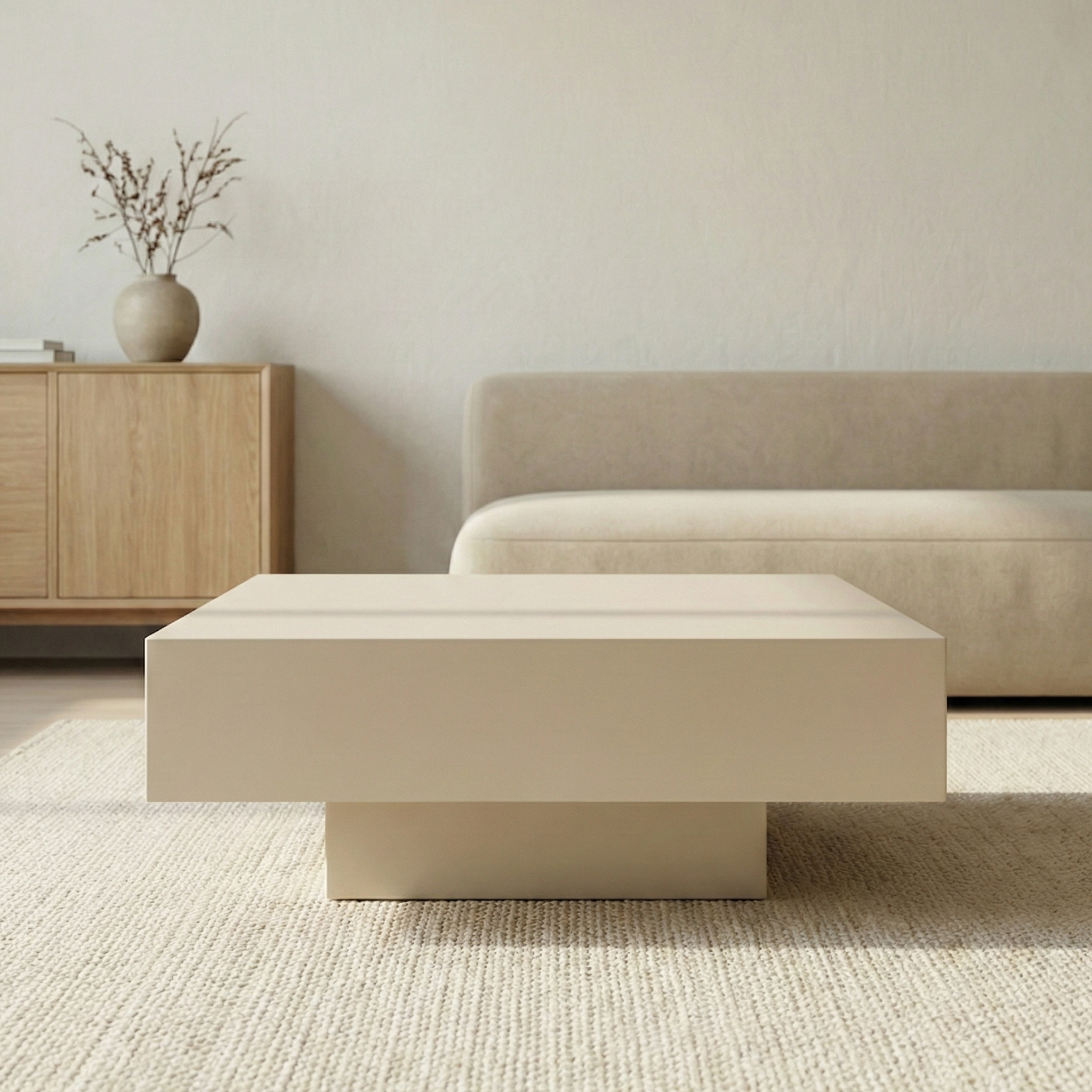 Vierkante Blok Salontafel – Zwevend Design in Beige