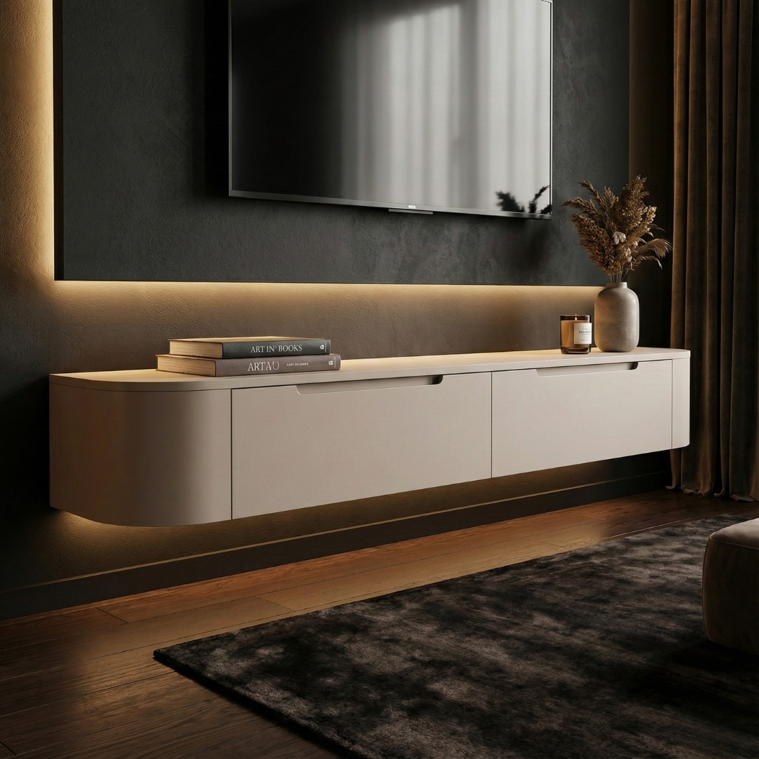 Miyoko Taupe Japandi TV-Meubel L180CM x D32CM x H38CM