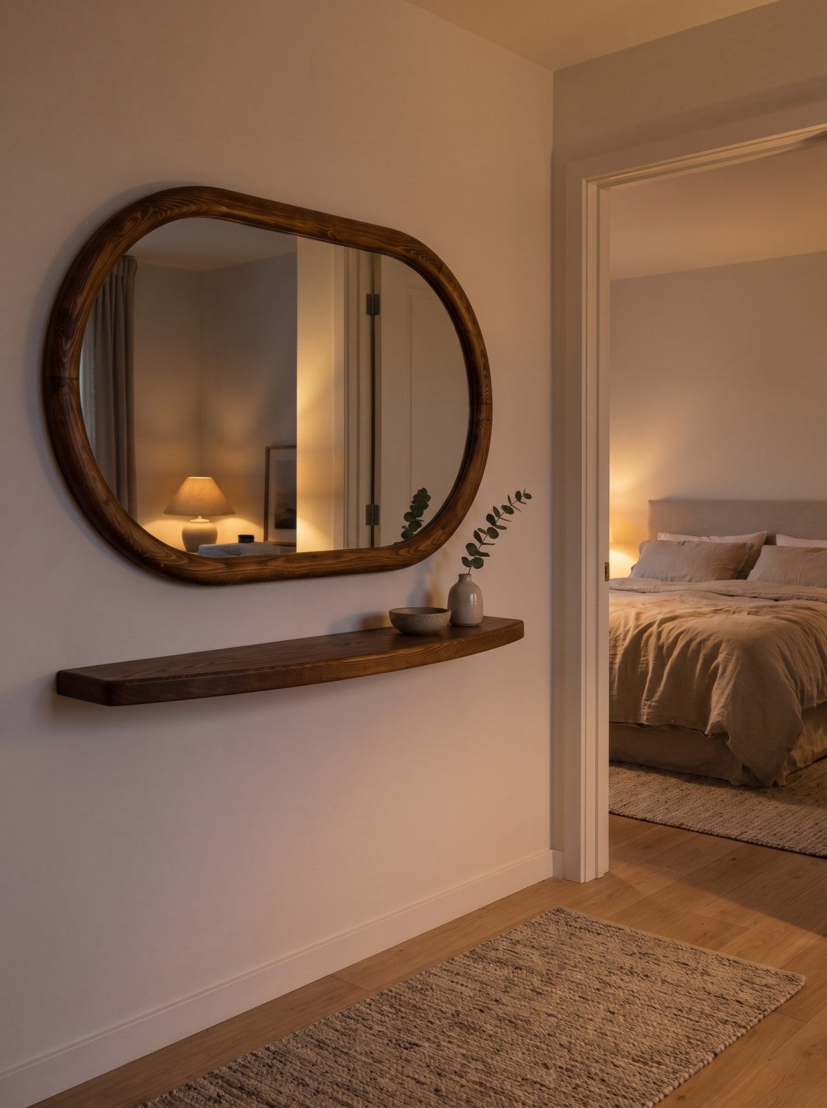 Lila ovale houten wandspiegel met plank 110x70 cm, afbeelding 6