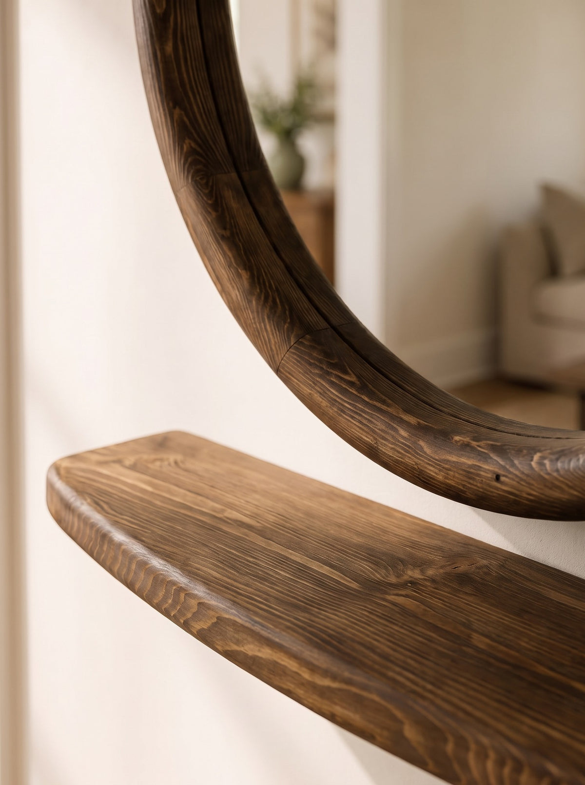 Lou ronde houten wandspiegel met plank 85 cm, afbeelding 4