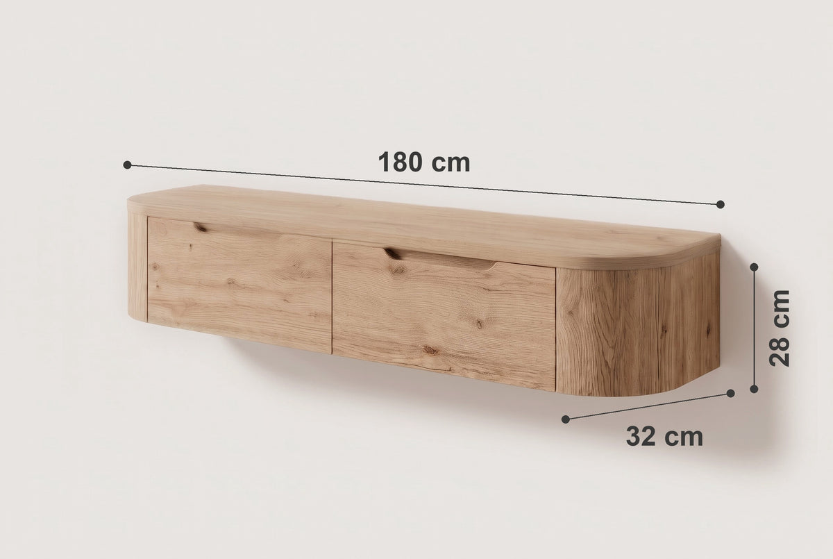 Afmetingen van Miyoko Japandi tv-meubel eiken 180 cm, zwevend