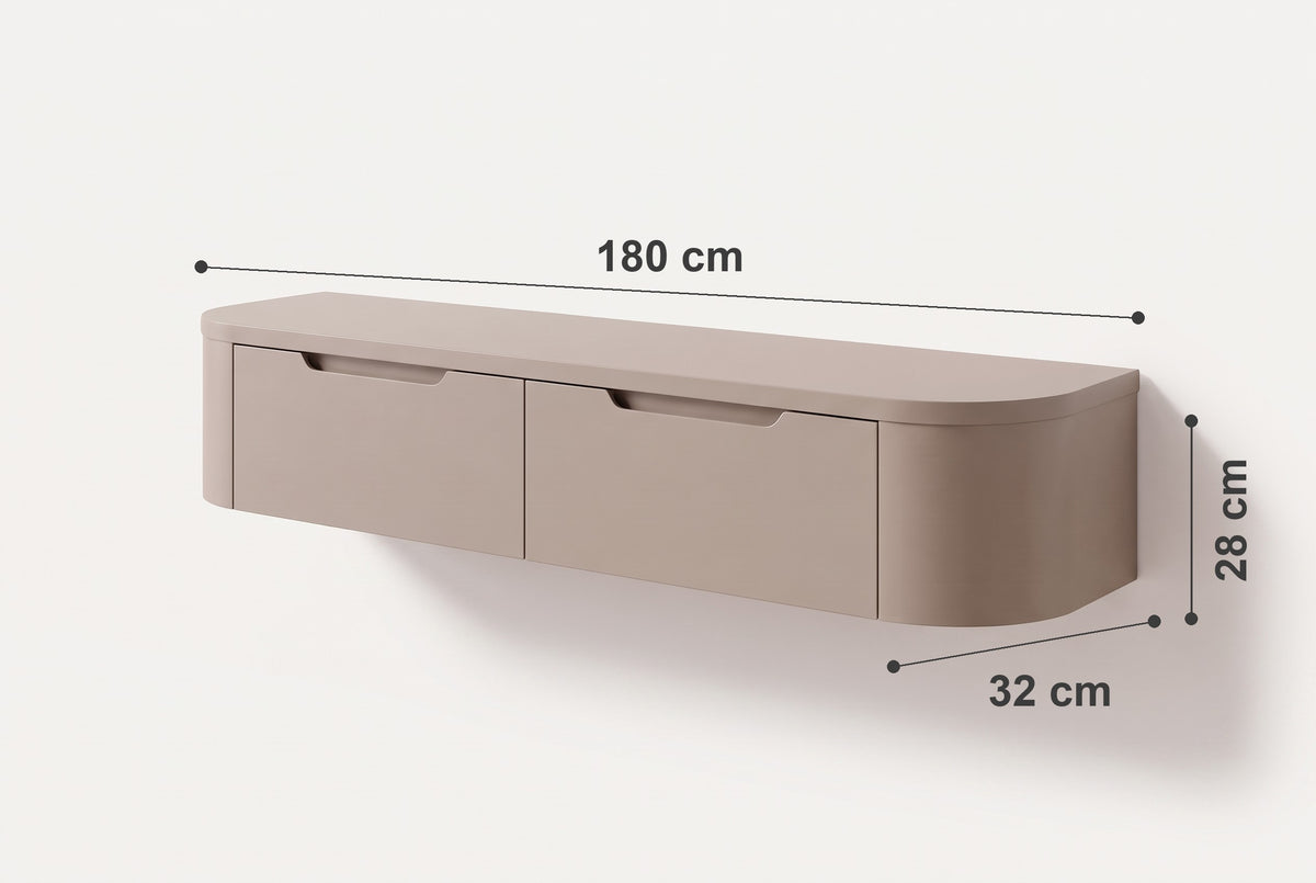 Afmetingen van Miyoko Japandi tv-meubel taupe 180 cm, zwevend