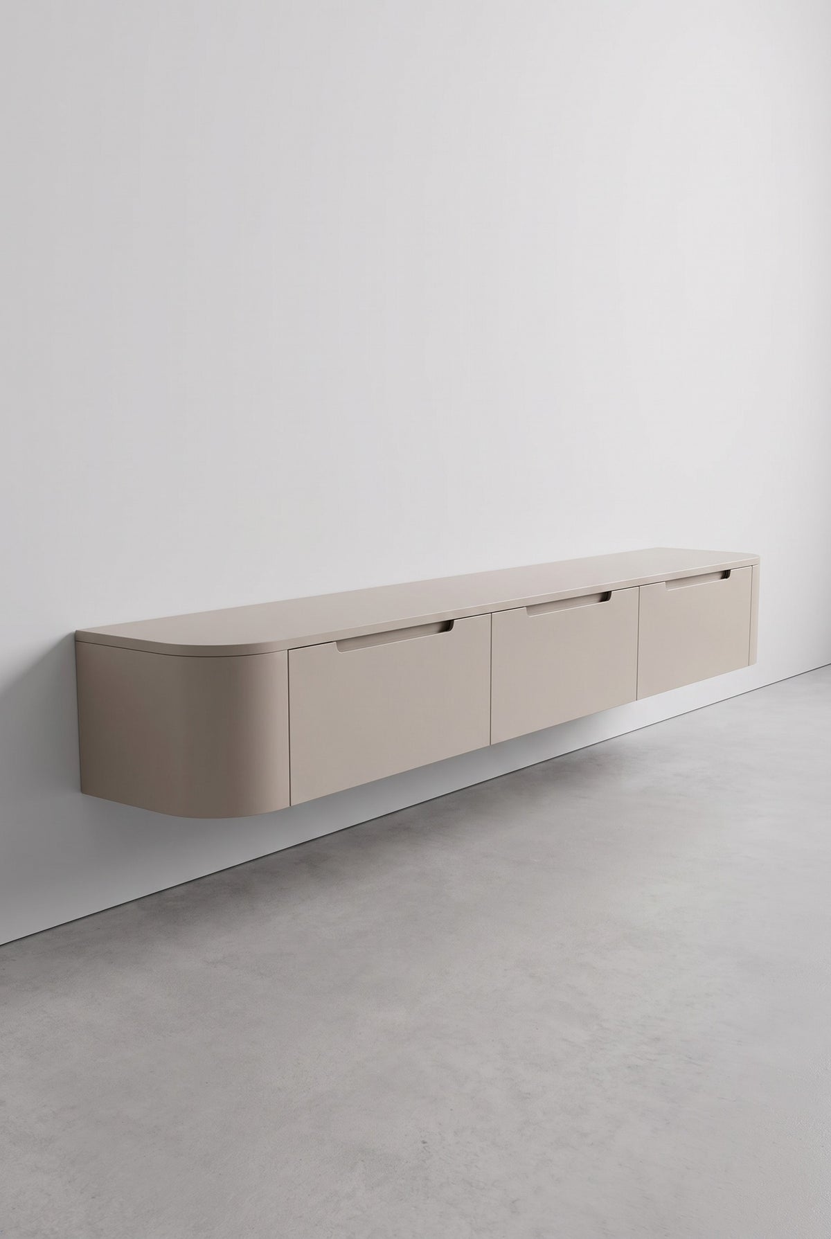 Miyoko zwevend tv-meubel taupe 270 cm, afgerond uiteinde