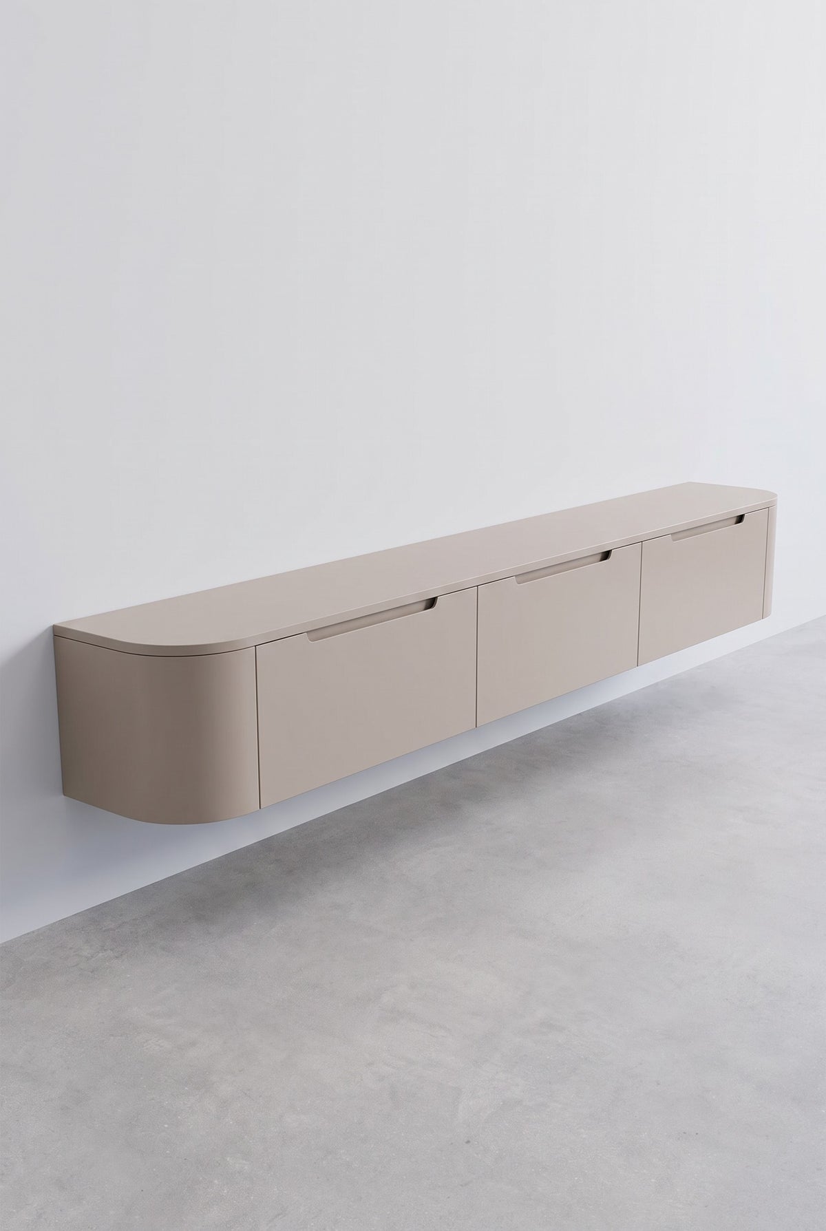 Miyoko zwevend tv-meubel taupe 270 cm, zijaanzicht
