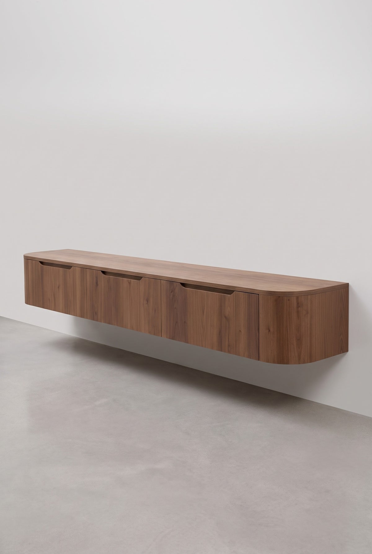 Miyoko zwevend tv-meubel walnoot 270 cm, afgerond uiteinde