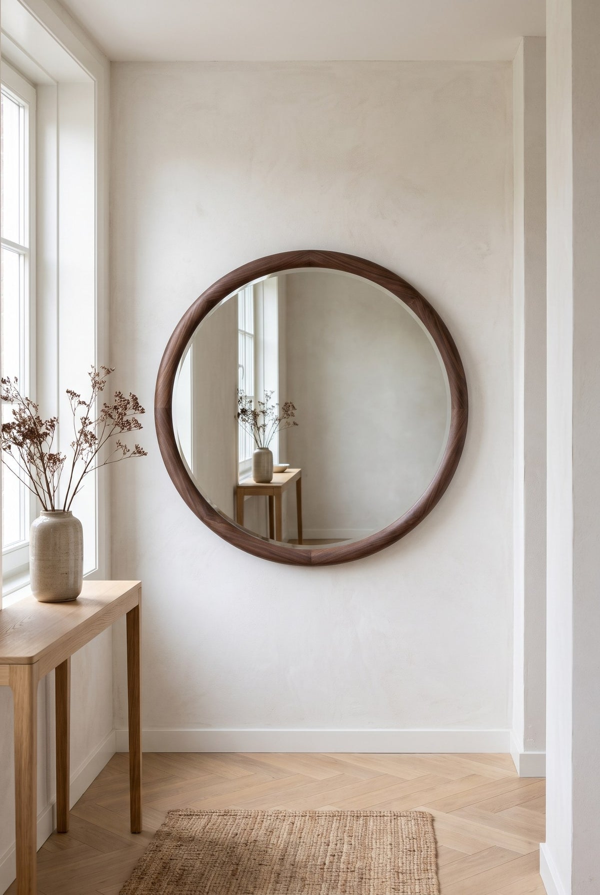 ELIN – Houten Japandi wandspiegel rond 70 cm, afbeelding 6