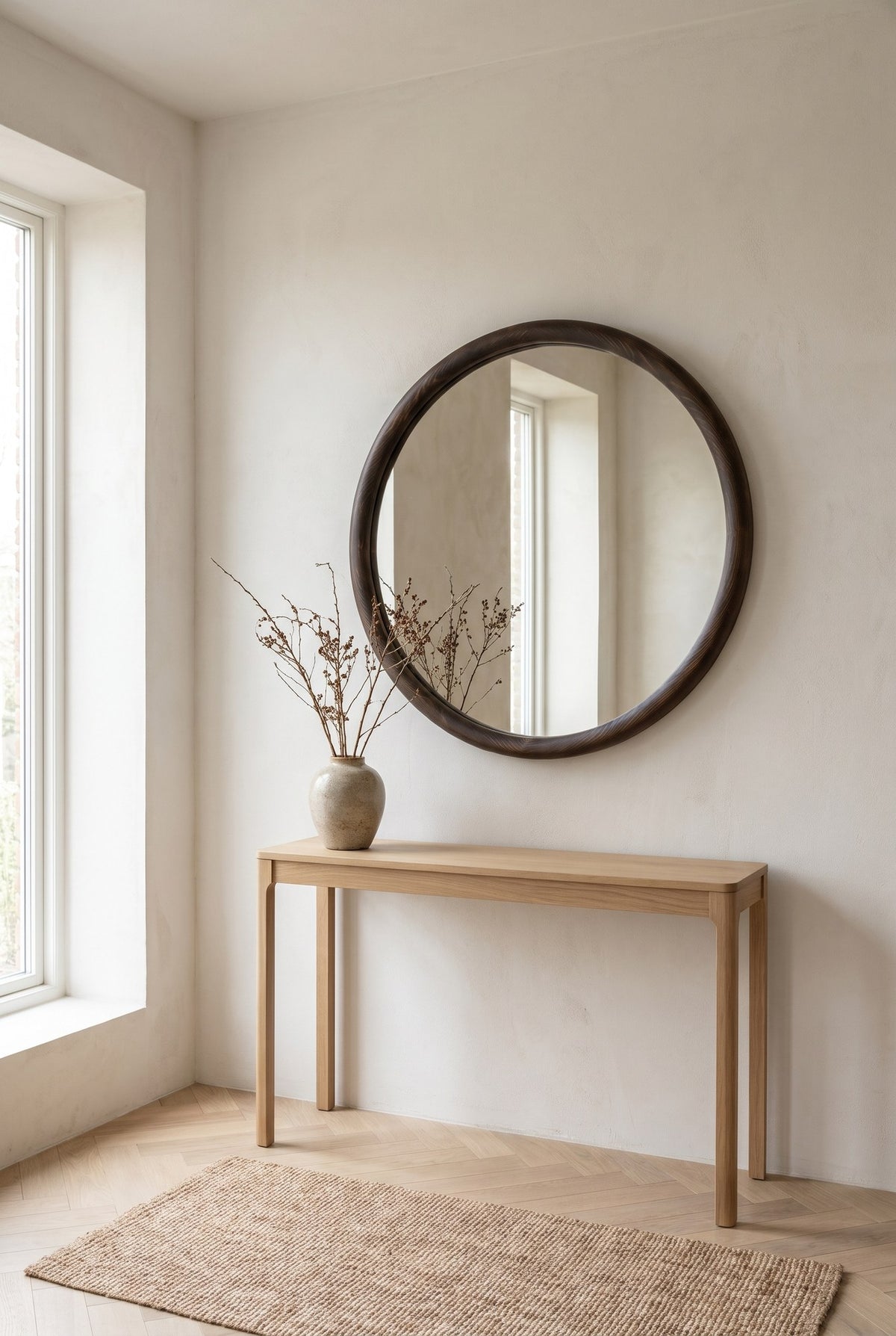 ELIN – Houten Japandi wandspiegel rond 70 cm, afbeelding 8