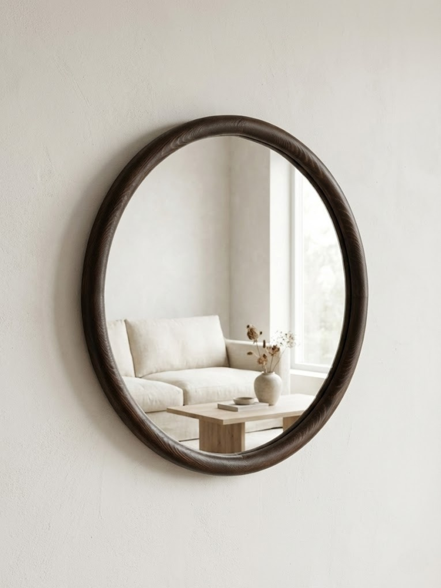 ELIN – Houten Japandi wandspiegel rond