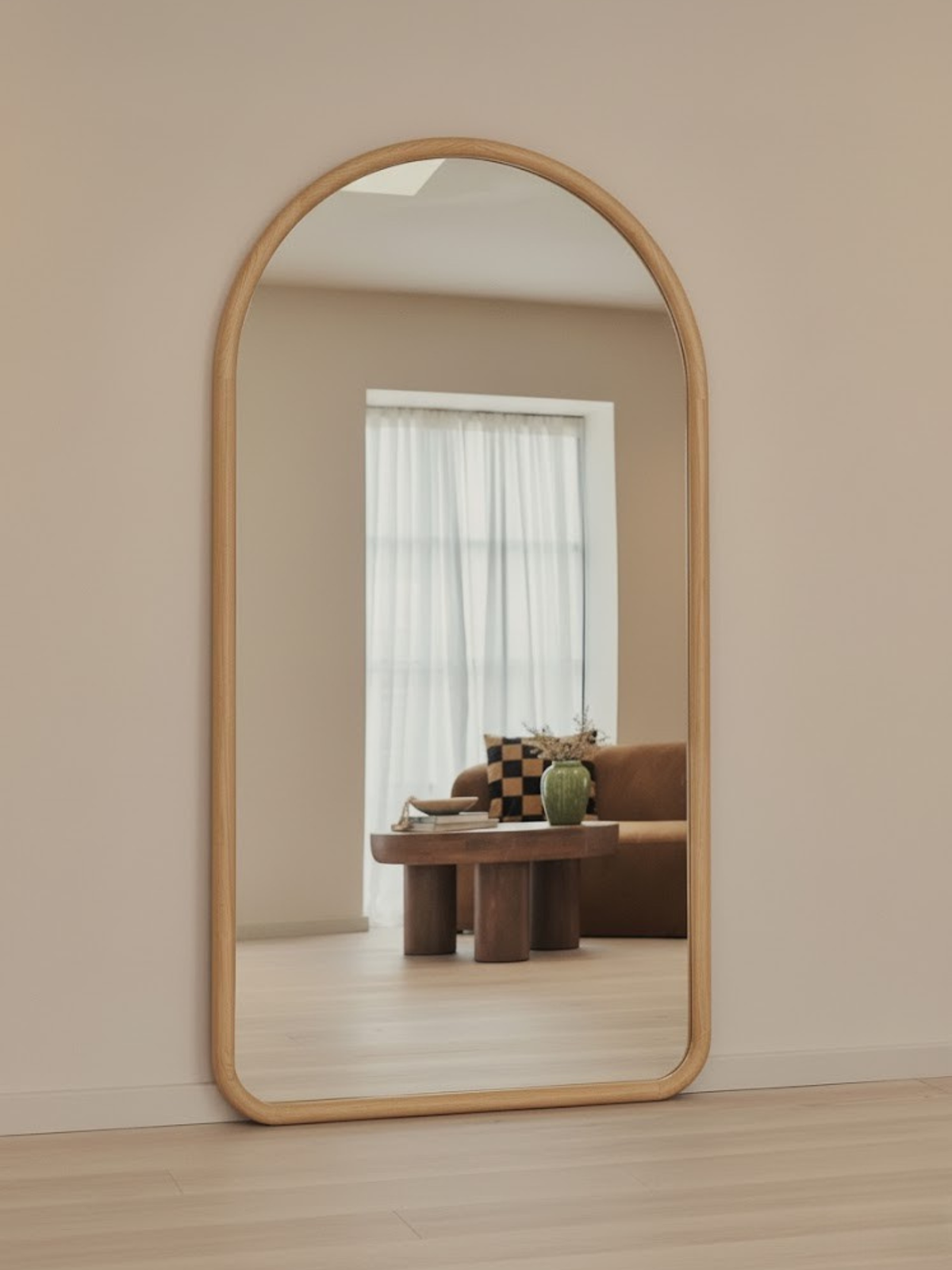 Amélie Naturel houten boogspiegel 180x100 cm