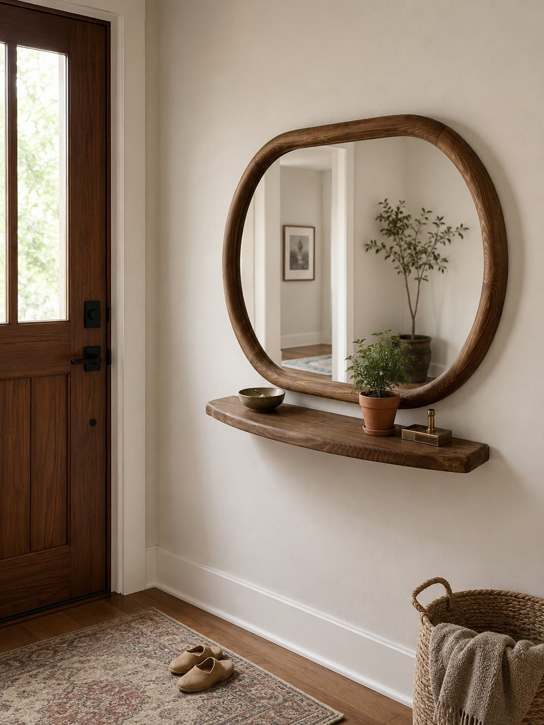 Lila ovale houten wandspiegel met plank 110x70 cm, afbeelding 2