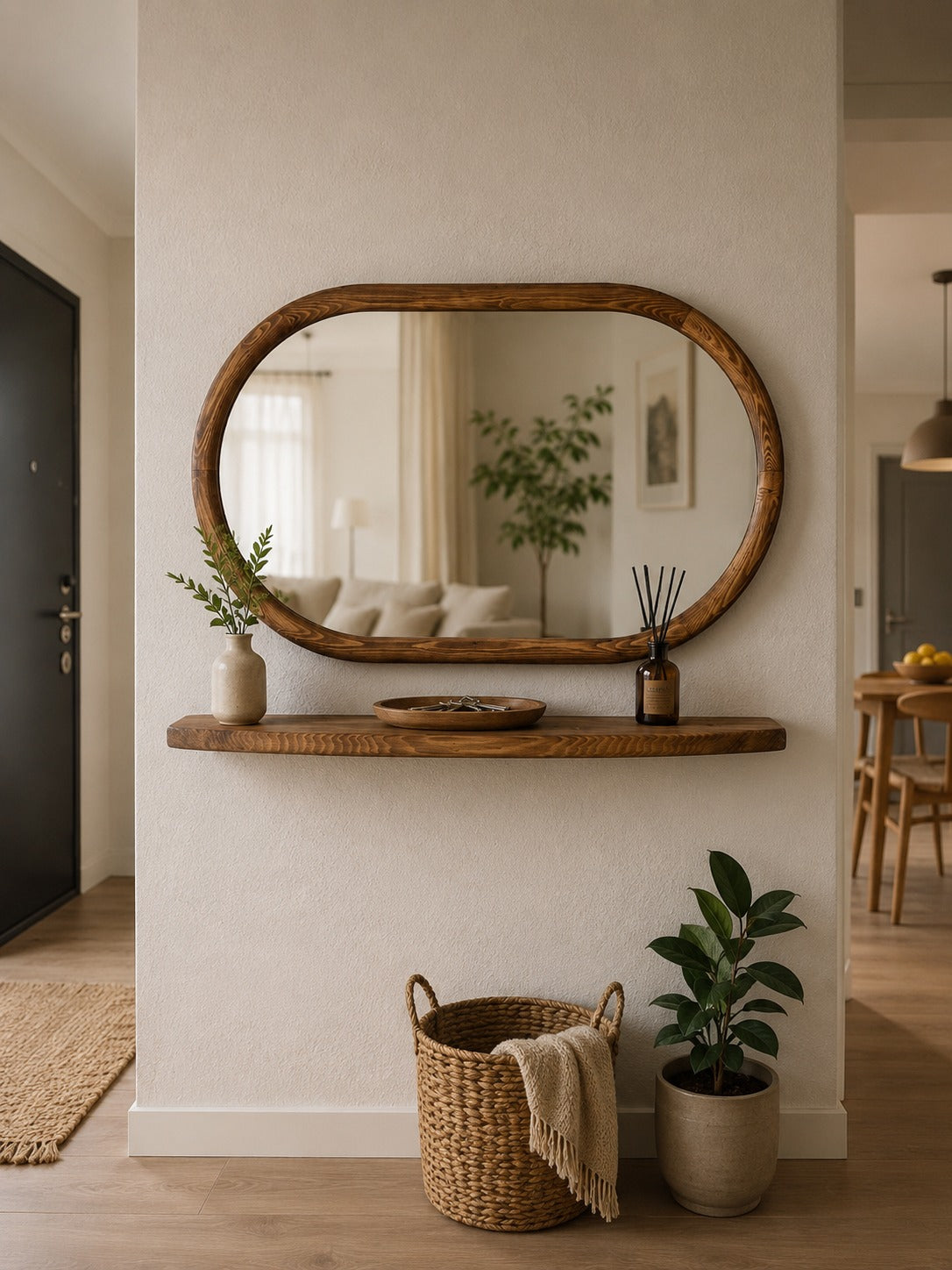 Lila ovale houten wandspiegel met plank 110x70 cm, afbeelding 3