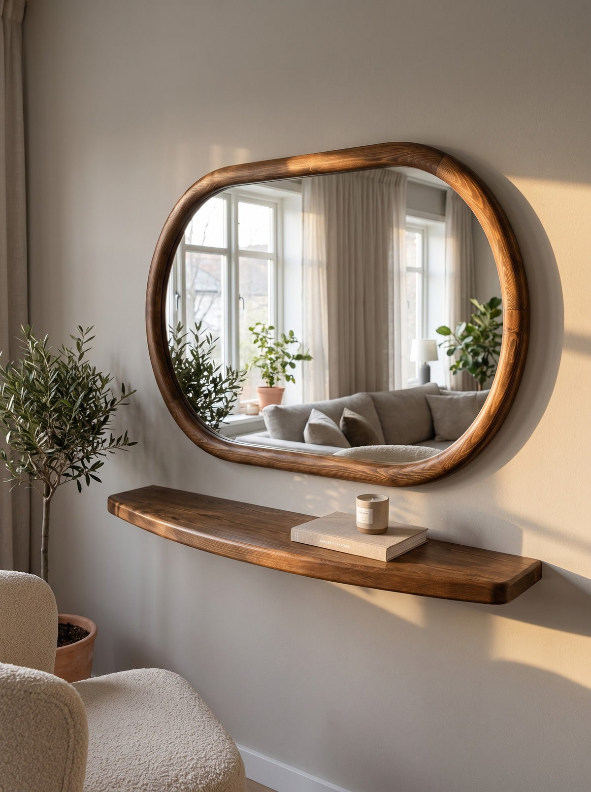 Lila ovale houten wandspiegel met plank 110x70 cm, afbeelding 4