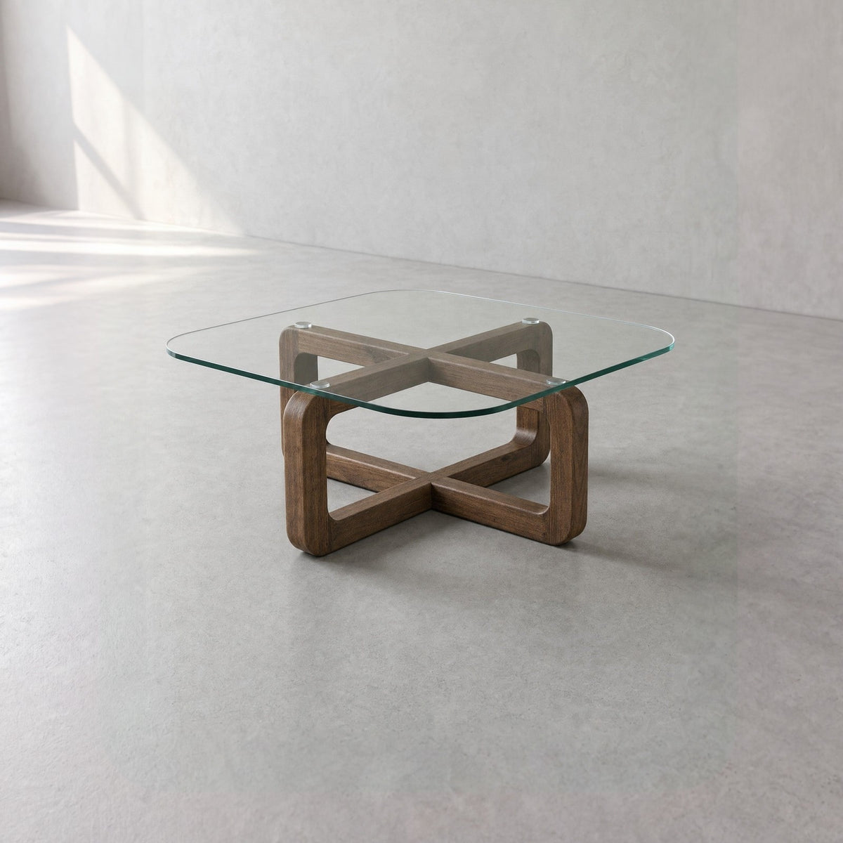 Organische salontafel walnoot plus-model met glazen blad