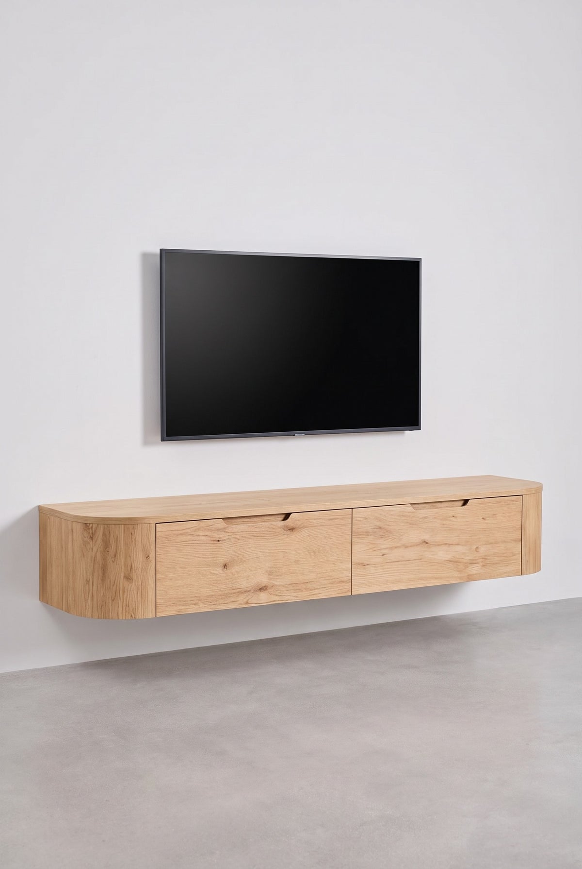 Miyoko zwevend tv-meubel eiken 180 cm, schuin vooraanzicht