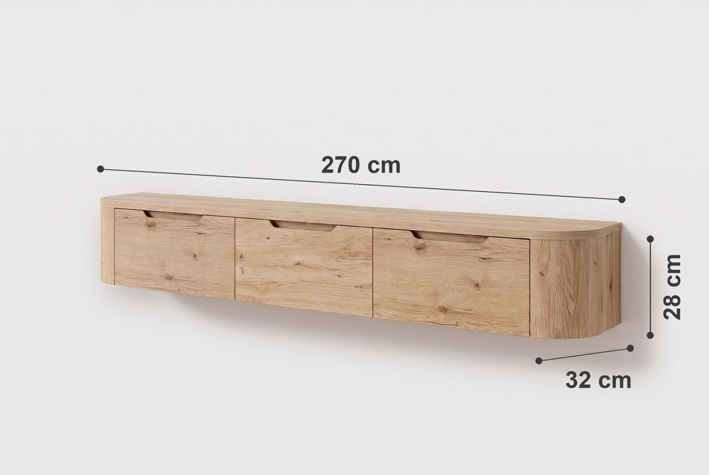 Afmetingen van Miyoko Japandi tv-meubel eiken 270 cm, zwevend