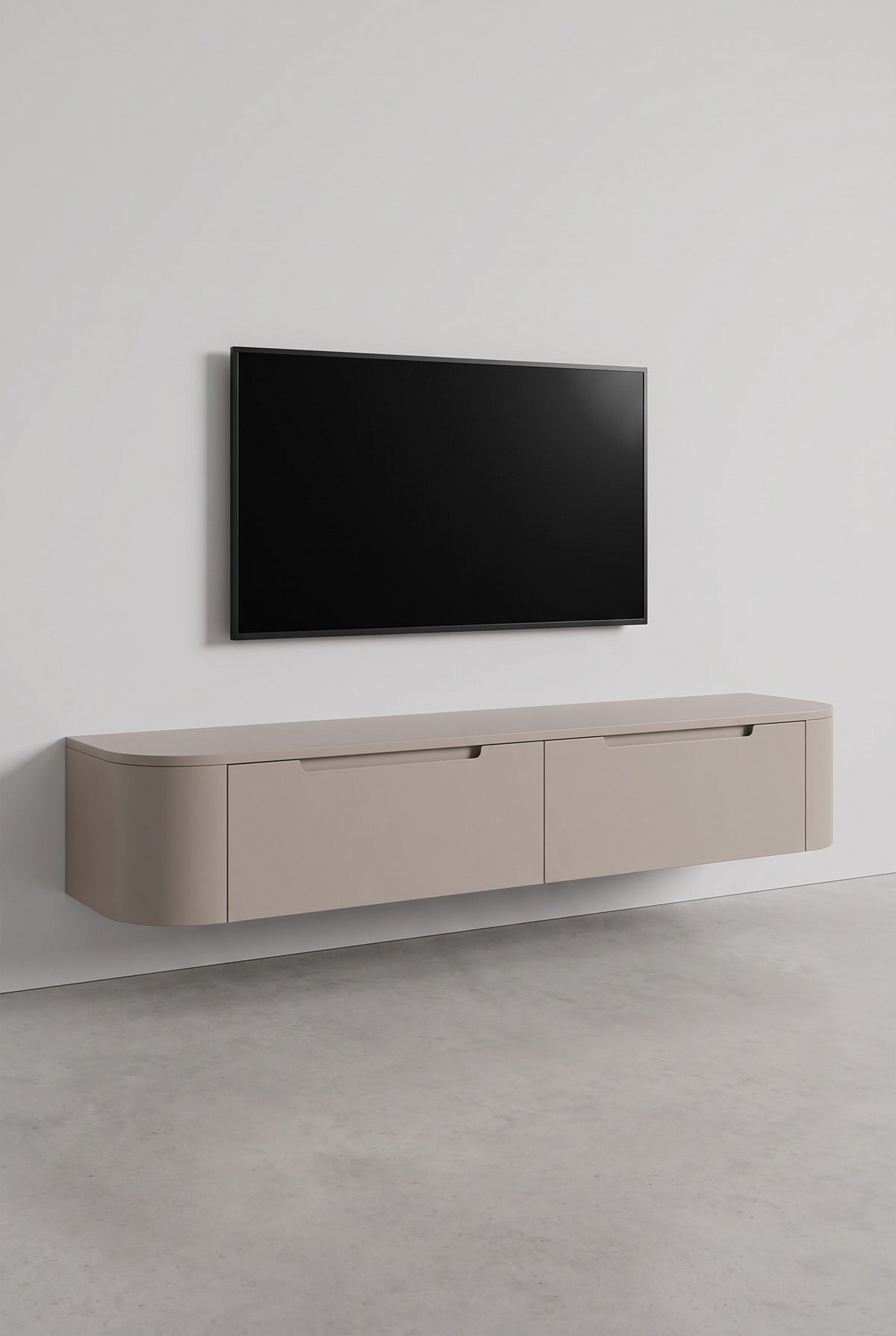 Miyoko zwevend tv-meubel taupe 180 cm, schuin vooraanzicht