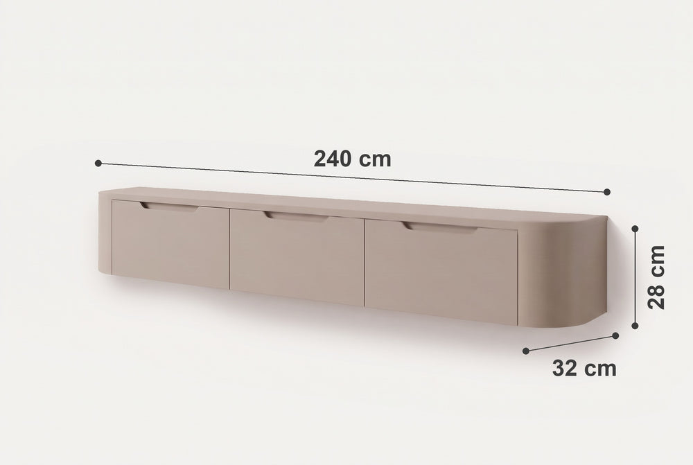 Afmetingen van Miyoko Japandi tv-meubel taupe 240 cm, zwevend