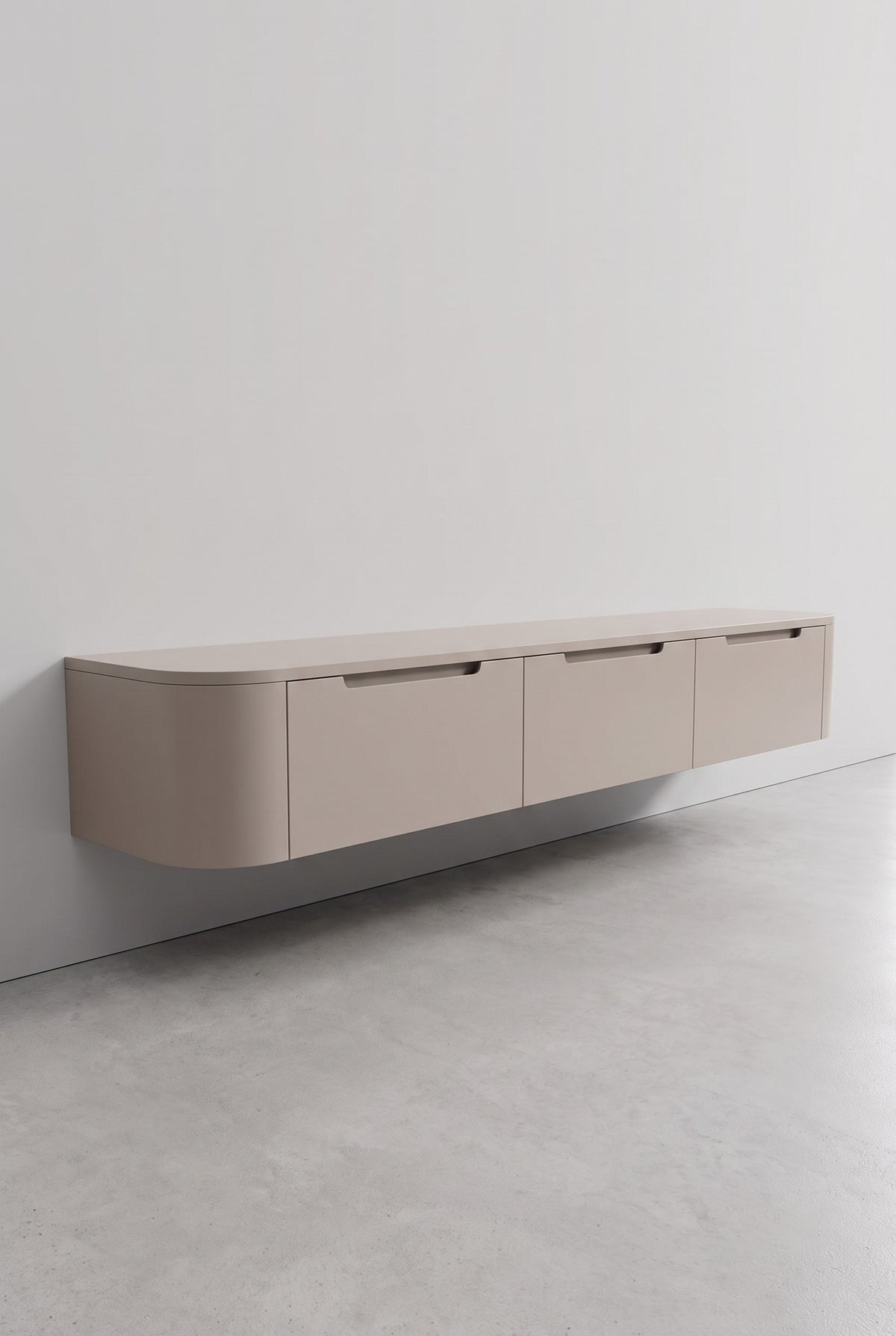 Miyoko zwevend tv-meubel taupe 240 cm, afgerond uiteinde