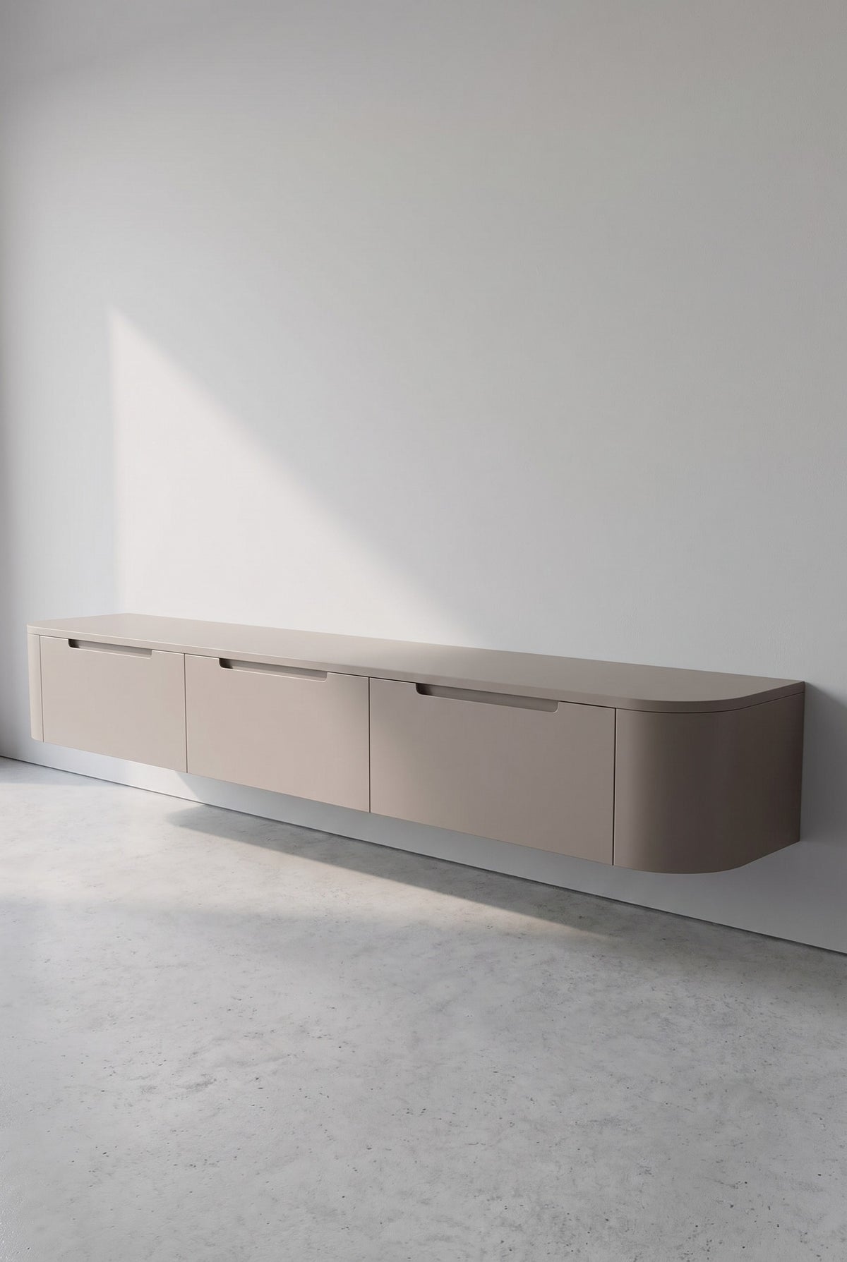 Miyoko zwevend tv-meubel taupe 240 cm, zijaanzicht