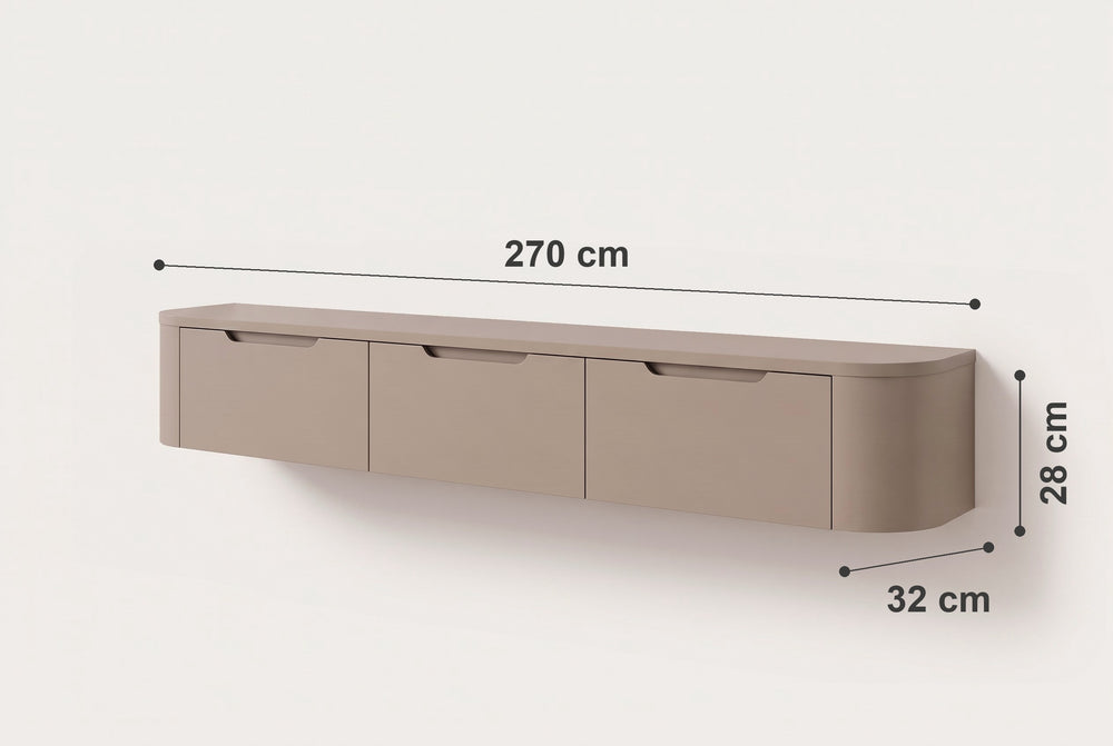 Afmetingen van Miyoko Japandi tv-meubel taupe 270 cm, zwevend