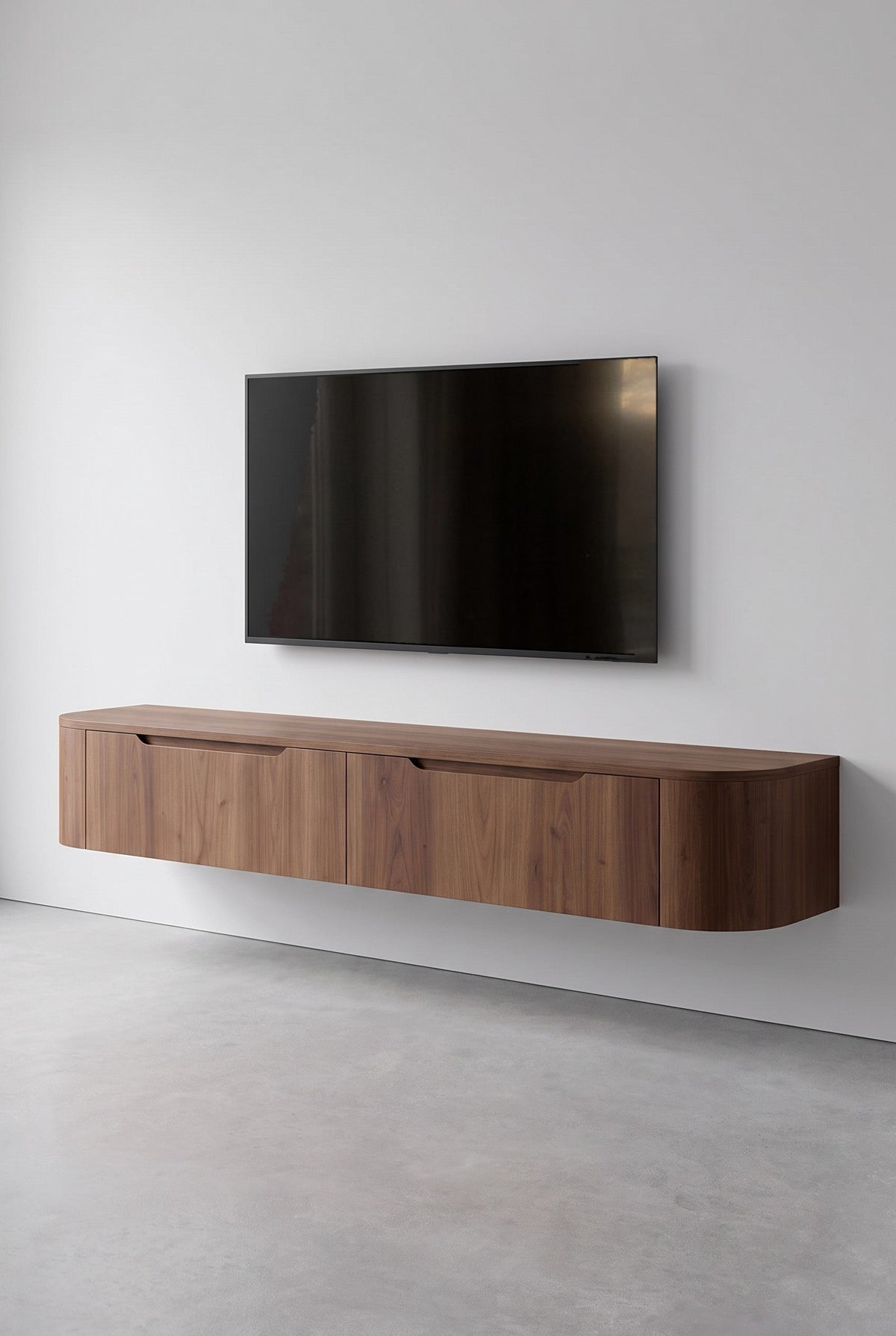 Miyoko zwevend tv-meubel walnoot 180 cm, schuin vooraanzicht