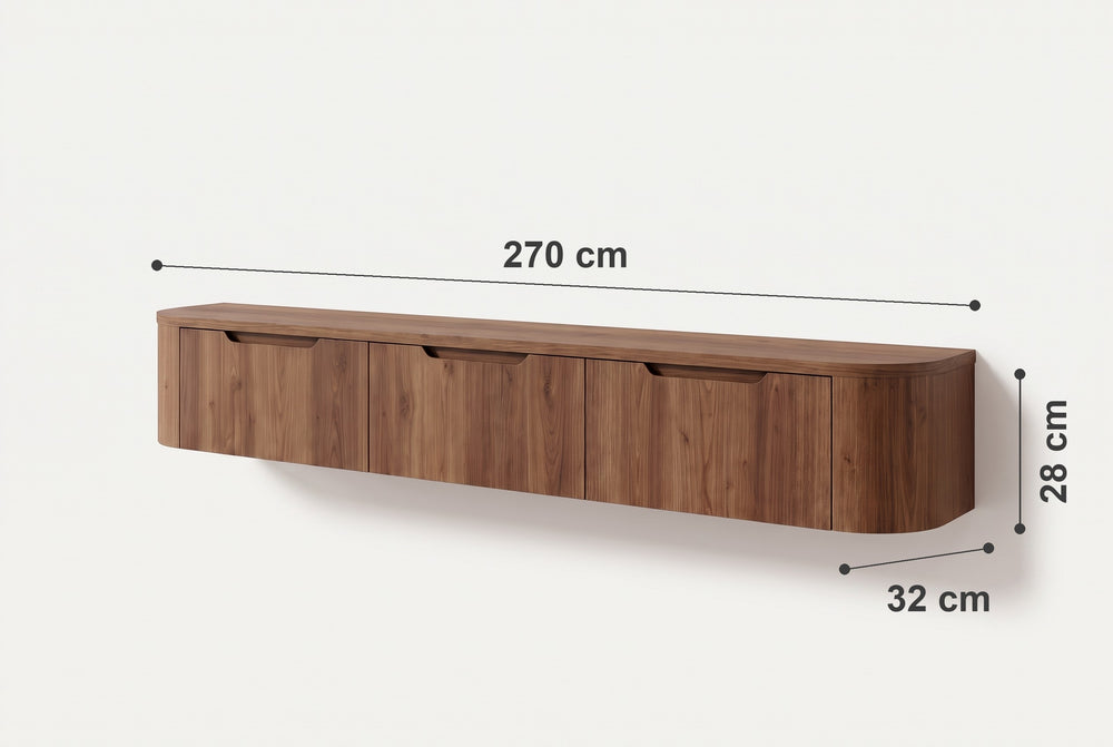 Afmetingen van Miyoko Japandi tv-meubel walnoot 270 cm, zwevend