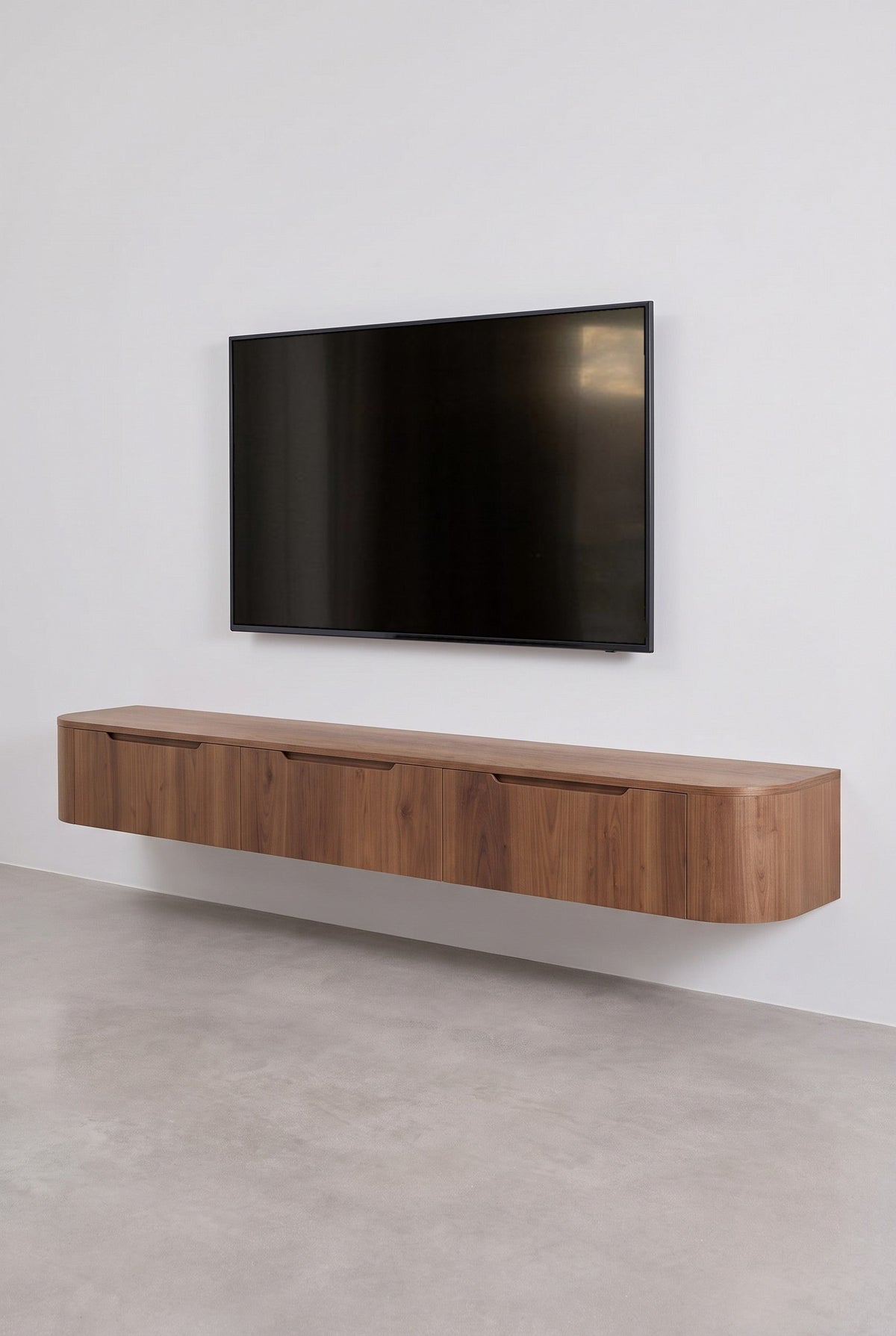Miyoko zwevend tv-meubel walnoot 270 cm, schuin vooraanzicht